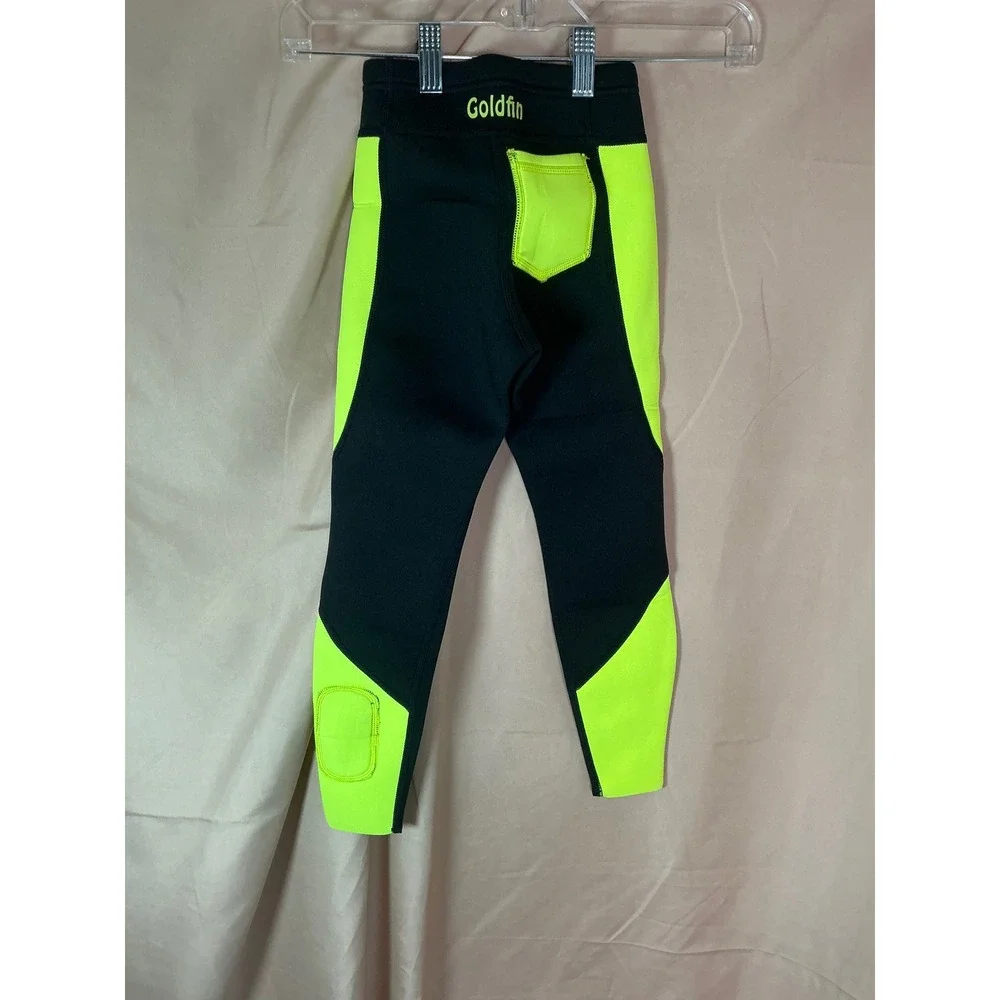 GoldFin Wetsuit Pants Kids 4 Black Neon Yellow Excellent 2mm Neoprene Leggings‎